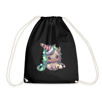 Licorne avec chapeau de Noël, tenue mignonne - Sac de sport léger - noir - Devant