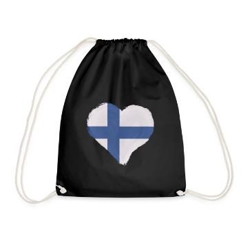 Finnland Flagge Suomi Finnische Fahne Herz - Turnbeutel - Schwarz - Vorne
