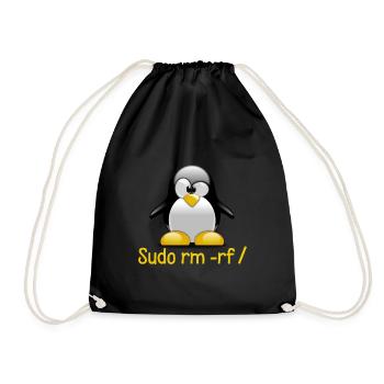 Sudo rm -rf / Programmer Tux Penguin Coding - Drawstring Bag - black - Front