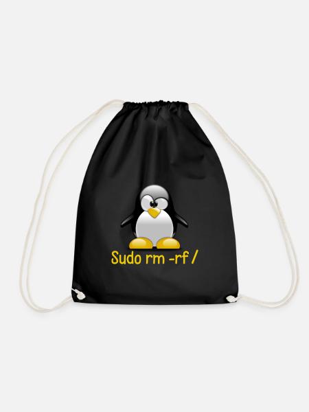 Sudo rm -rf / Programmierer Tux Pinguin Coding - Turnbeutel - Schwarz