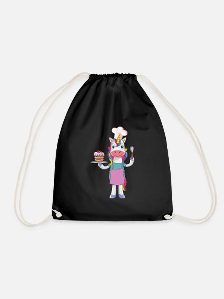 Lustiges Kuchen Backendes Köchin Einhorn Geschenk - Turnbeutel - Schwarz