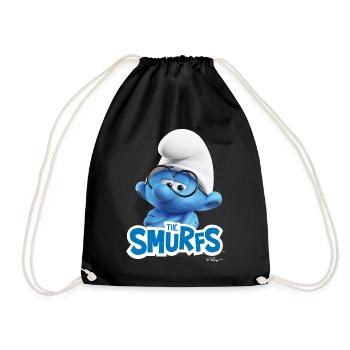 The Smurfs Gift Brainy Smurf And Logo - Drawstring Bag - black - Front