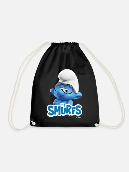 The Smurfs Gift Brainy Smurf And Logo - Drawstring Bag - black