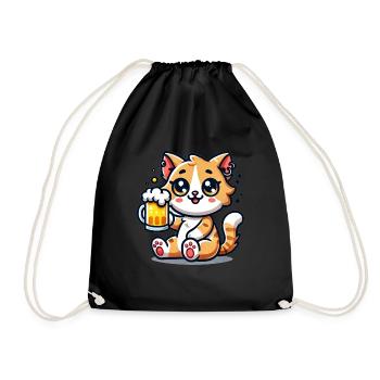 Cute Cat Drinking Beer - Turnbeutel - Schwarz - Vorne
