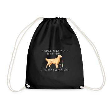 A woman needs wine and a Golden retriever - Drawstring Bag - black - Front