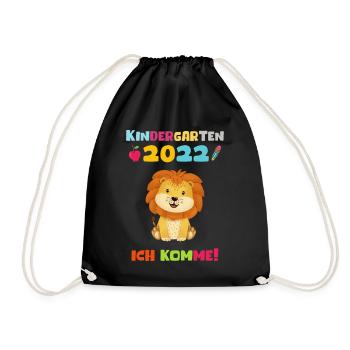 Kindergarten 2022 Ich Komme Löwe Geschenk Kinder - Turnbeutel - Schwarz - Vorne
