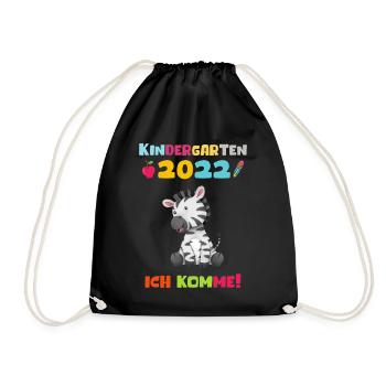 Kindergarten 2022 Ich Komme Zebra Kita Geschenk - Turnbeutel - Schwarz - Vorne