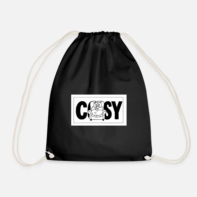 Cosy cat cuddly armchair print - Drawstring Bag - black