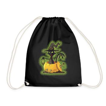 Halloween Black Witch Cat in Pumpkin - Drawstring Bag - black - Front
