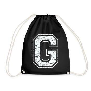 Letter G in white in the used look - Drawstring Bag - black - Front