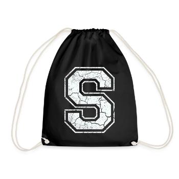 Letter S in white in the used look - Drawstring Bag - black - Front