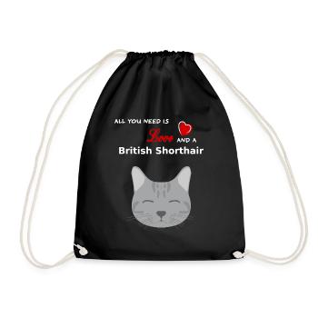 All you need is Love and a British Shorthair I BKH - Turnbeutel - Schwarz - Vorne