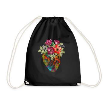ANATOMICAL ART FLORAL HEART - Drawstring Bag - black - Front