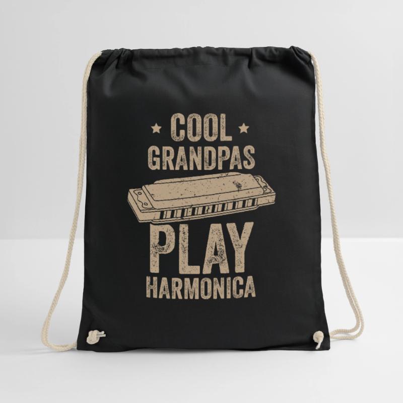 Cool Grandpas play harmonica harmonica Drawstring Bag
