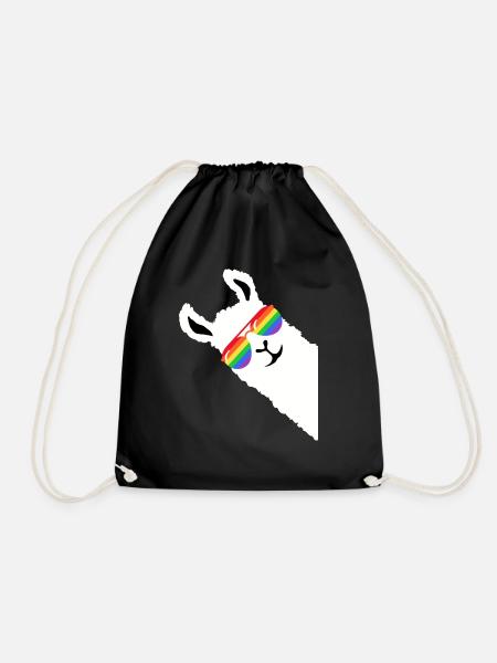 Regenbogen LGBT Lama Gay Pride Alpaka - Turnbeutel - Schwarz