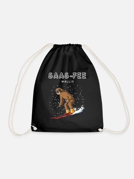 Saas Fee Wallis Schweiz Retro Ski Snowboard - Turnbeutel - Schwarz