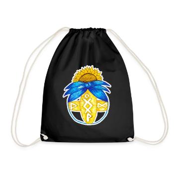 Motanka, traditionelle ukrainische Puppe. Gelb blau. - Turnbeutel - Schwarz - Vorne