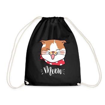 Cute Kawaii Funny Cat Saying Meow - Drawstring Bag - black - Front