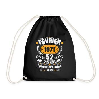 Cadeau D'anniversaire 52 Ans Février 1971 Vintage - Sac de sport léger - noir - Devant