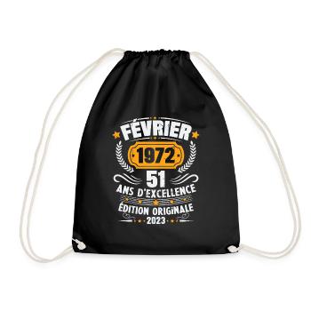 Cadeau D'anniversaire 51 Ans Février 1972 Vintage - Sac de sport léger - noir - Devant