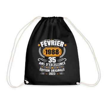 Cadeau D'anniversaire 35 Ans Février 1988 Vintage - Sac de sport léger - noir - Devant