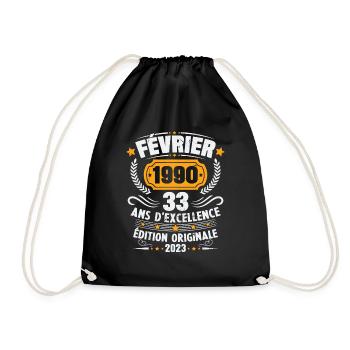 Cadeau D'anniversaire 33 Ans Février 1990 Vintage - Sac de sport léger - noir - Devant