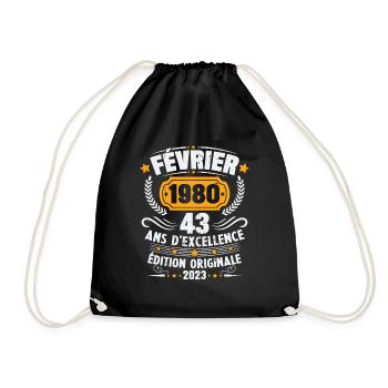 Cadeau D'anniversaire 43 Ans Février 1980 Vintage - Sac de sport léger - noir - Devant