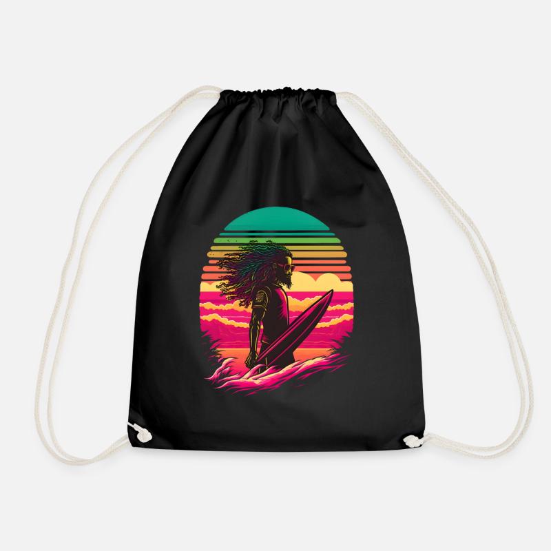 Synthwave Rasta Man surfer - Sac de sport léger - noir