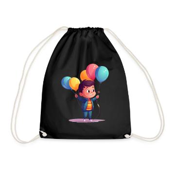 Fröhliches Kind mit bunten Luftballons - Turnbeutel - Schwarz - Vorne