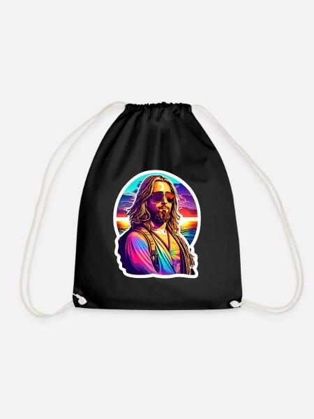 Hippie Jesus at the Beach - Turnbeutel - Schwarz