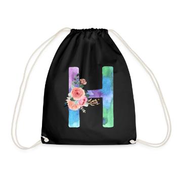 Letter H watercolor - Drawstring Bag - black - Front