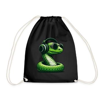 Serpent avec lunettes de soleil et écouteurs - Sac de sport léger - noir - Devant