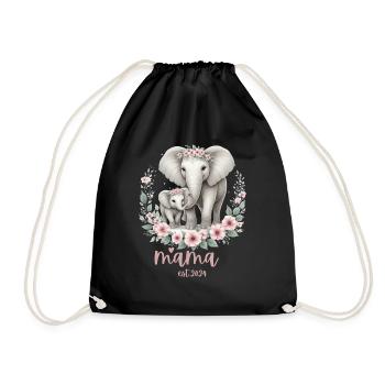 Mama 2024 Elephant Floral Wreath Celebration - Turnbeutel - Schwarz - Vorne