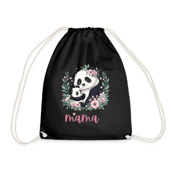 Panda Lover I Mama Panda And Cub Mother's Day - Drawstring Bag - black - Front