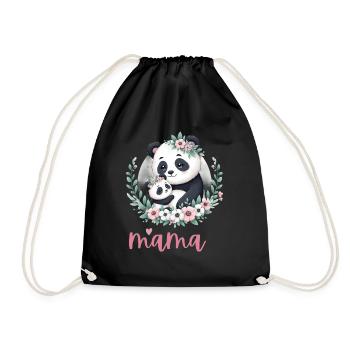 Panda Lover I Mama Panda And Cub Mother's Day - Drawstring Bag - black - Front