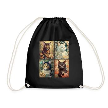 Chats dans le style d'Alphonse Mucha - Sac de sport léger - noir - Devant