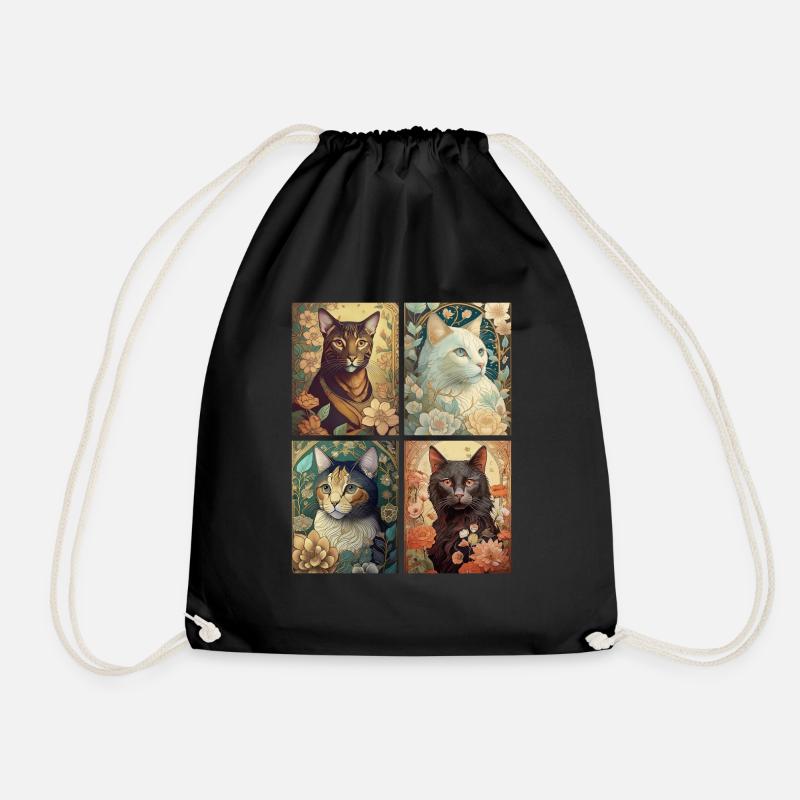 Chats dans le style d'Alphonse Mucha - Sac de sport léger - noir