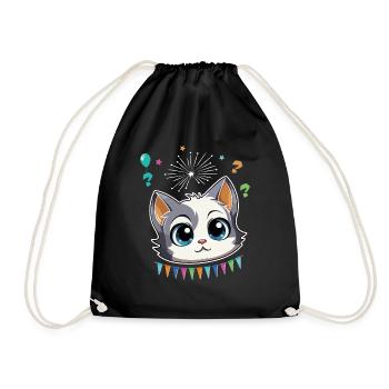 Birthday Party Celebration Design - Cute Cat - Drawstring Bag - black - Front