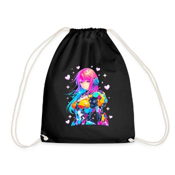 Mecha Anime Girl - Drawstring Bag - black - Front