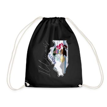 Illinois (United States) | Real Flag | Flag Map Script - Drawstring Bag - black - Front