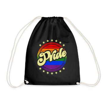 Pride Design Vintage LGBT Rainbow Circle & Stars - Drawstring Bag - black - Front