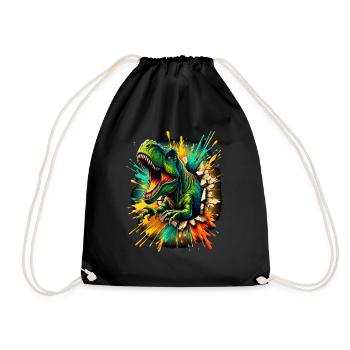 T-Rex dinosaur goes through the wall - Drawstring Bag - black - Front