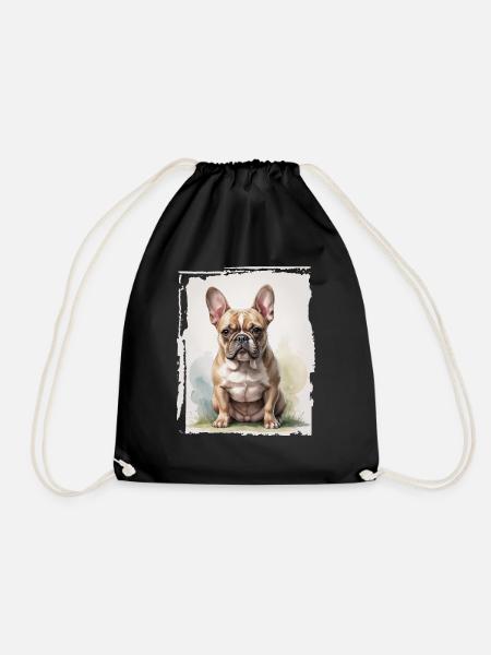 French Bulldog Portrait - Drawstring Bag - black