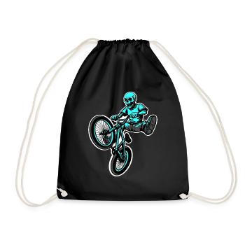 BMX Skull Rider- Urban Style Trick, Blue - Drawstring Bag - black - Front