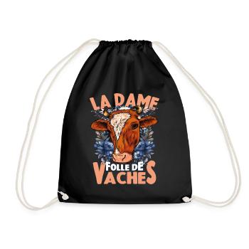 La Dame Folle De Vaches - Cadeau De Vache - Sac de sport léger - noir - Devant