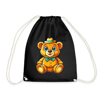 Ours en peluche avec chapeau - Sac de sport léger - noir - Devant
