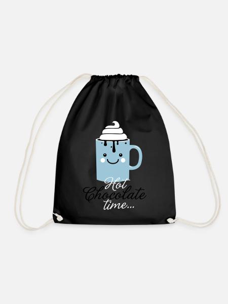 Funny cute mug with i love hot chocolate with - Drawstring Bag - black