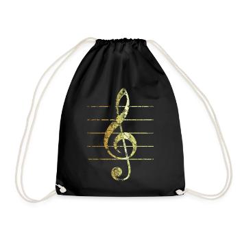 Violinschlüssel mit Notenlinien (Vintage/Goldgelb) - Turnbeutel - Schwarz - Vorne