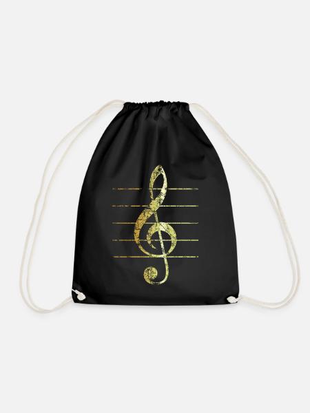Violinschlüssel mit Notenlinien (Vintage/Goldgelb) - Turnbeutel - Schwarz