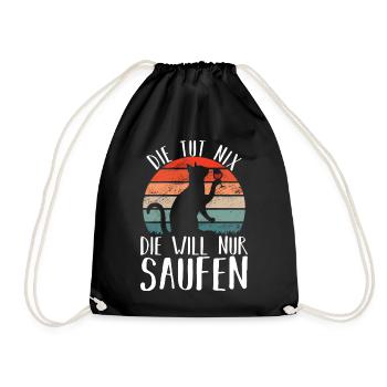 Saufen katze Wein Alkohol Party - Turnbeutel - Schwarz - Vorne